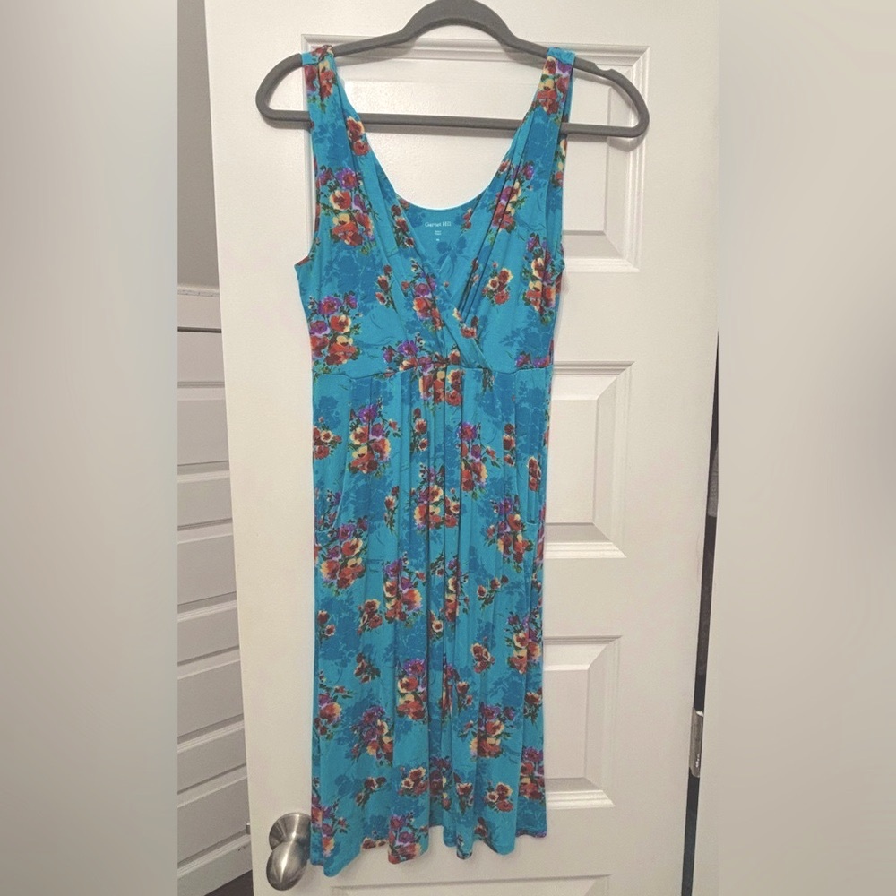 Garnet Hill Womens Floral Wrap Sleeveless Starlet Fit and Flare Dress Blue Small